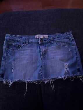 Vanilla Star Light Blue Distressed Denim Mini Skirt